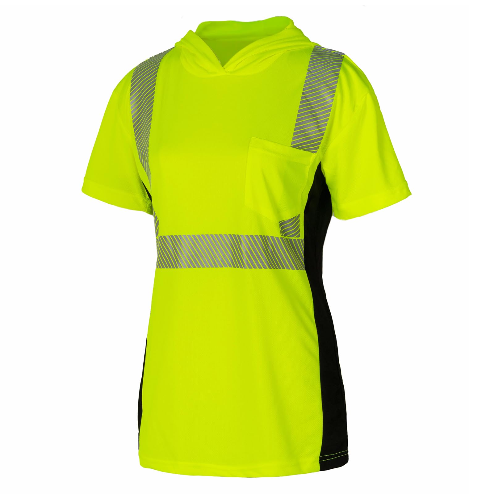 PALAMLY Hi Vis Shirts For Women Short Sleeve with Hood,Safety Shirts ANSI Class 2 for Construction Reflective