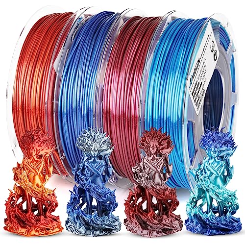 Image of AMOLEN Silk PLA Bundle, 3D Printer Silk Gradient 1.75mm Silk Shiny Filament Bundle Red Gold,Blue Silver, Red Silver,Blue Green, 3D PLA Sets, 200gX 4 Spools