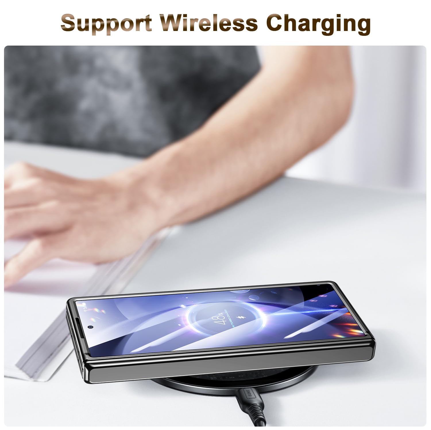 Custodia per Samsung Galaxy Z-Fold-6: con cavalletto per fotocamera, protezione per lo schermo anteriore, copertura protettiva completa, cover sottile per telefono con placcatura trasparente