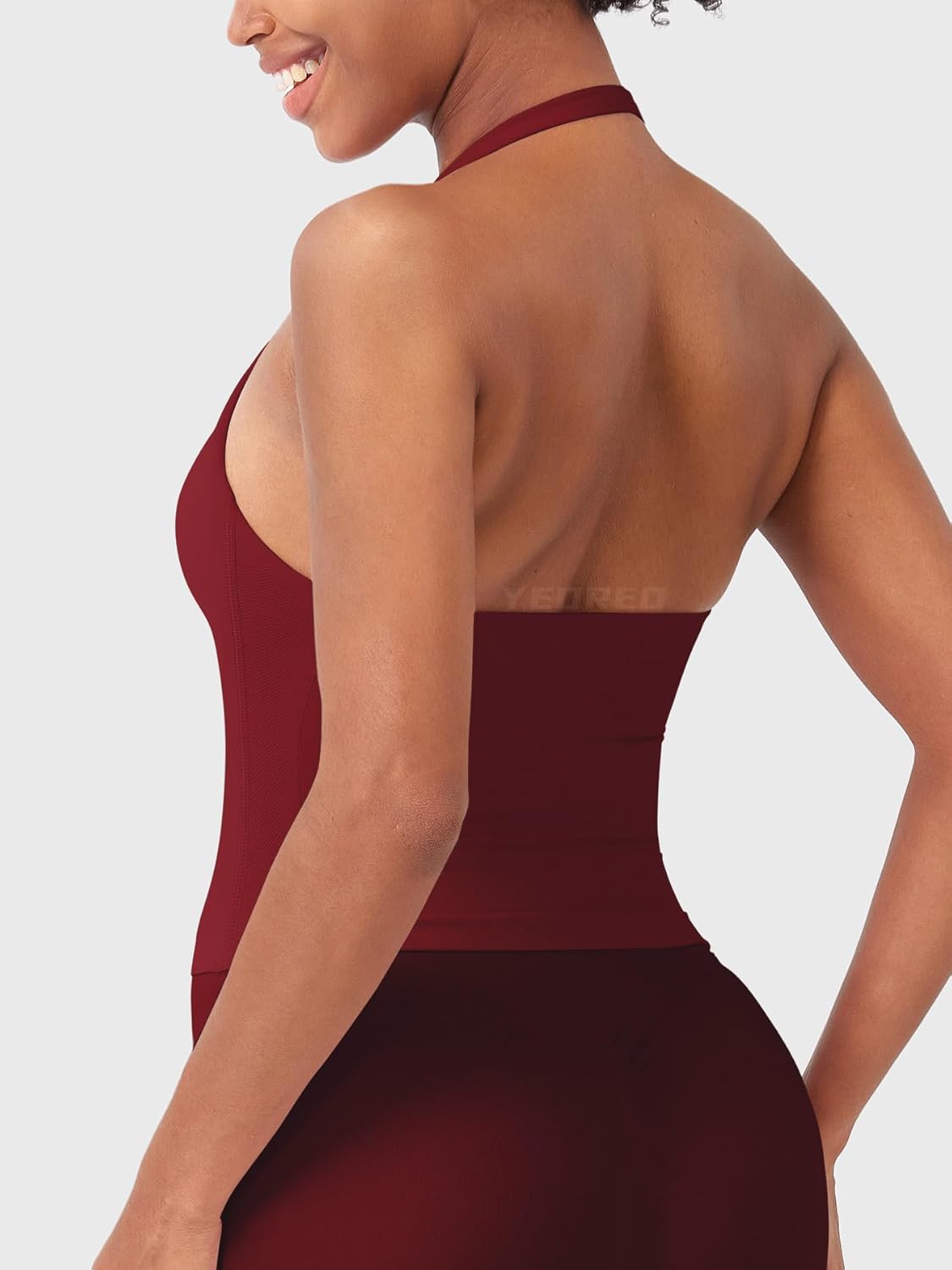 YEOREO SoftHue Women's Impact Halter Tank Top Longline Backless Scoop Neck Built-in Bra Sports Workout Gym Crop Top - Image 7