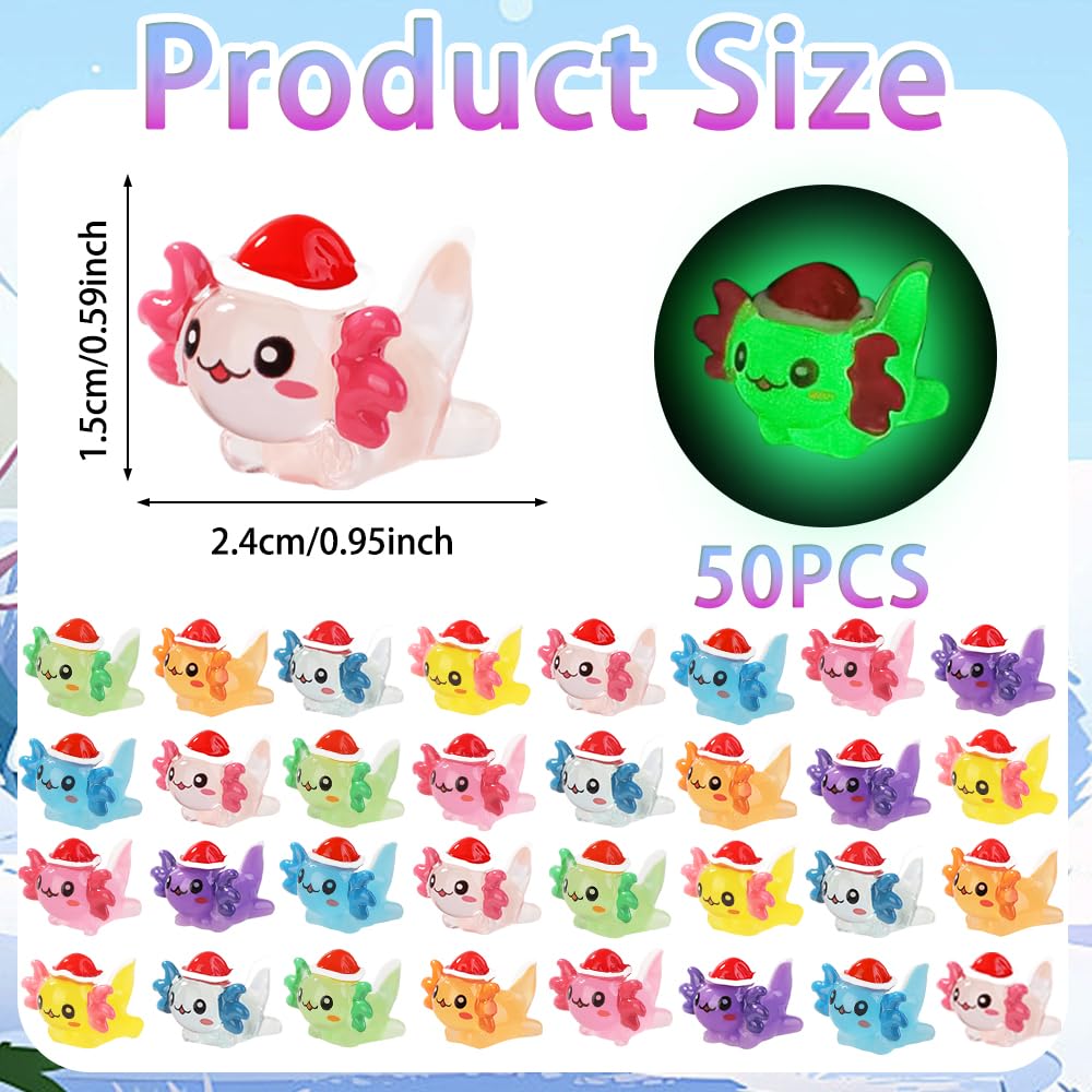 XIMISHOP 50PCS Christmas Mini Resin Axolotls,8 Colors Tiny Little Small Resin Axolotls Xmas Miniature Cute Colorful Mini Plastic Axolotls for Dollhouse Garden Micro Landscape Aquarium Accessories - Image 2