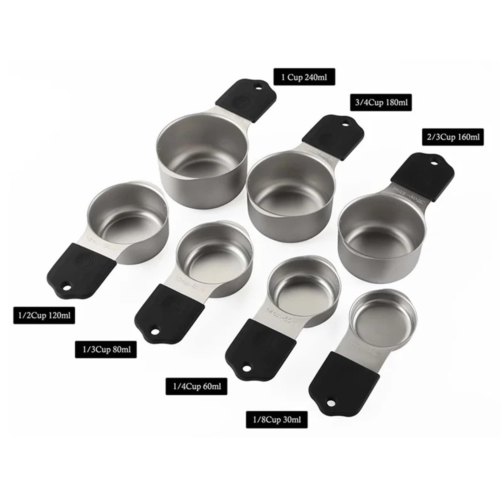 Juego de 16 tazas y cucharas medidoras magnéticas de acero inoxidable: 7 tazas resistentes y 8 cucharas de doble cara con nivelador.