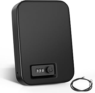 Gun Safe Lock Box for Pistols, Portable Pistol Safe with Mechanical Lock and Steel Cable For Mounting, Car Gun Safes Security Lock Safe for Home, Office, Work Use - Sapekity