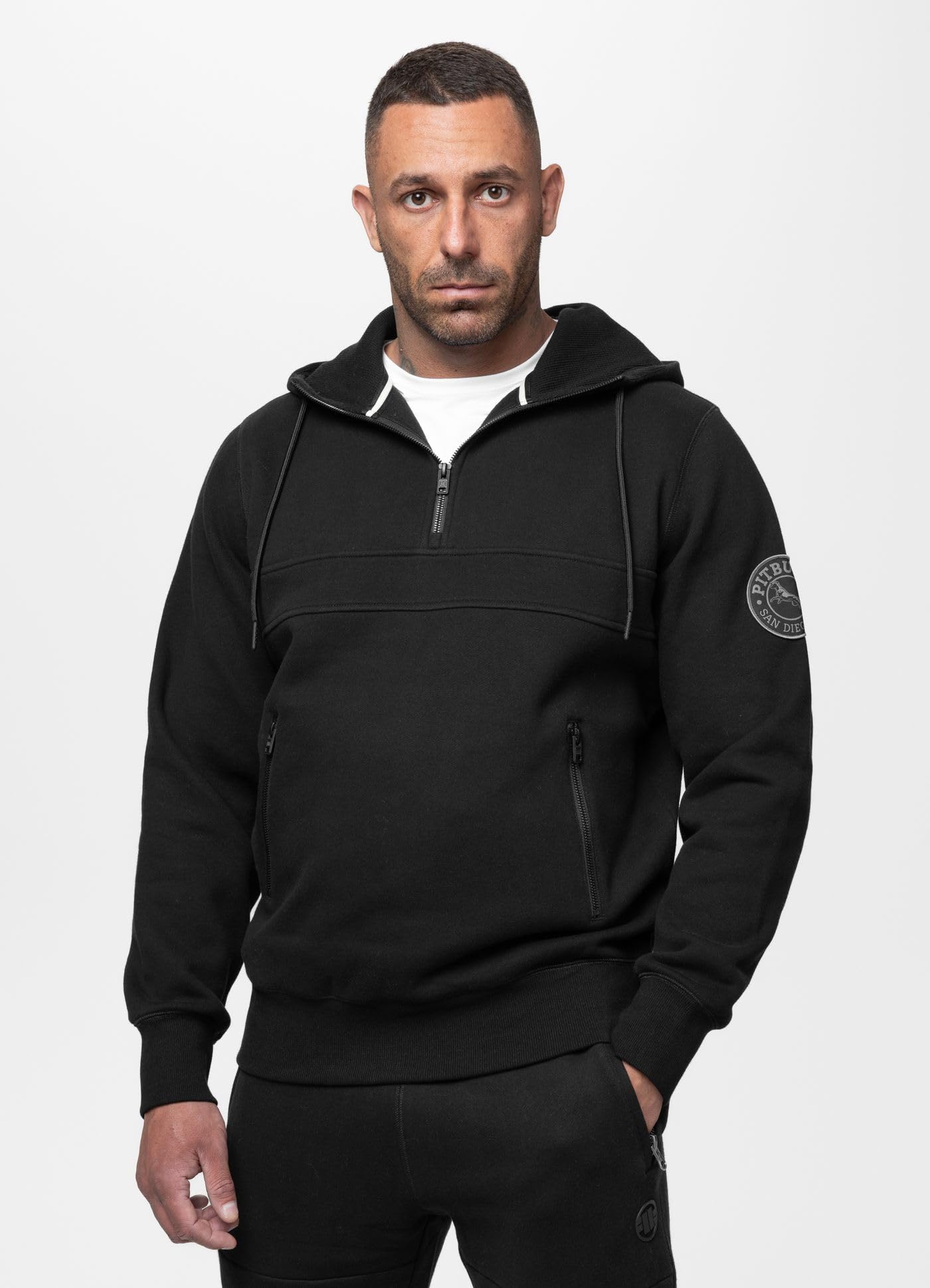 PITBULL Gibson męska bluza z kapturem – męska bluza z kapturem Regular Fit, dwukolorowy wzór w bloki, ciepły sweter rekreacyjny bawełna poliester, sportowy sweter z zamkiem błyskawicznym i kieszeniami