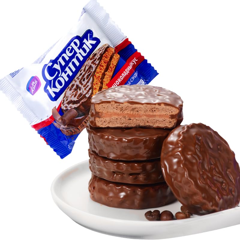 KONTI Sandwich Chocolate Wafer Biscuits Cookies, 3 Layers of Chocolate Coating, Chocolate Sauce Filling, Crispy Biscuits,Breakfast Snacks, Great for Snacks, Dessert & Lunch Box, Russian Imports - 500g(20 Pcs In Total) (Chocolate)