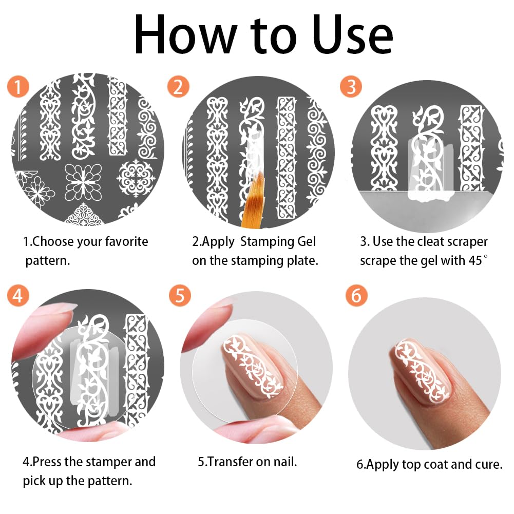 PH PandaHall 4pcs Plaque de Tampon à Ongles à Motifs de Style Chinois Modèle D'Art D'Ongle à Longue Bande Rétro Motifs Floraux Pochoirs à Ongles Bordures Traditionnelles pour Femmes Manucure Décor