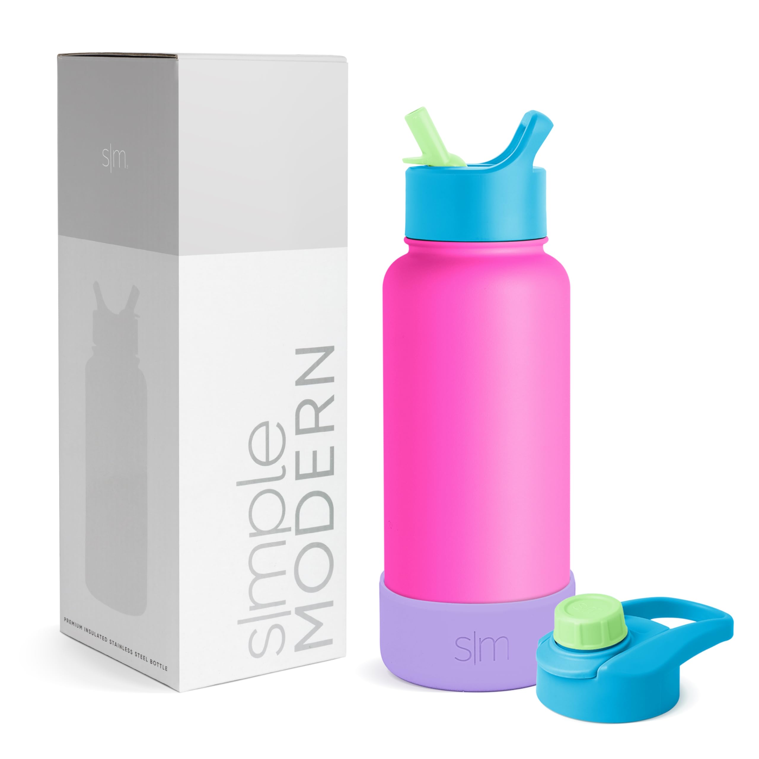 Simple Modern Water Bottle with Straw and Chug Lid with Boot | Vacuum Insulated Stainless Steel Thermos Bottles | Reusable Leak Proof BPA-Free Flask for Sports Gym | Summit Collection | 32oz | 80s Mix