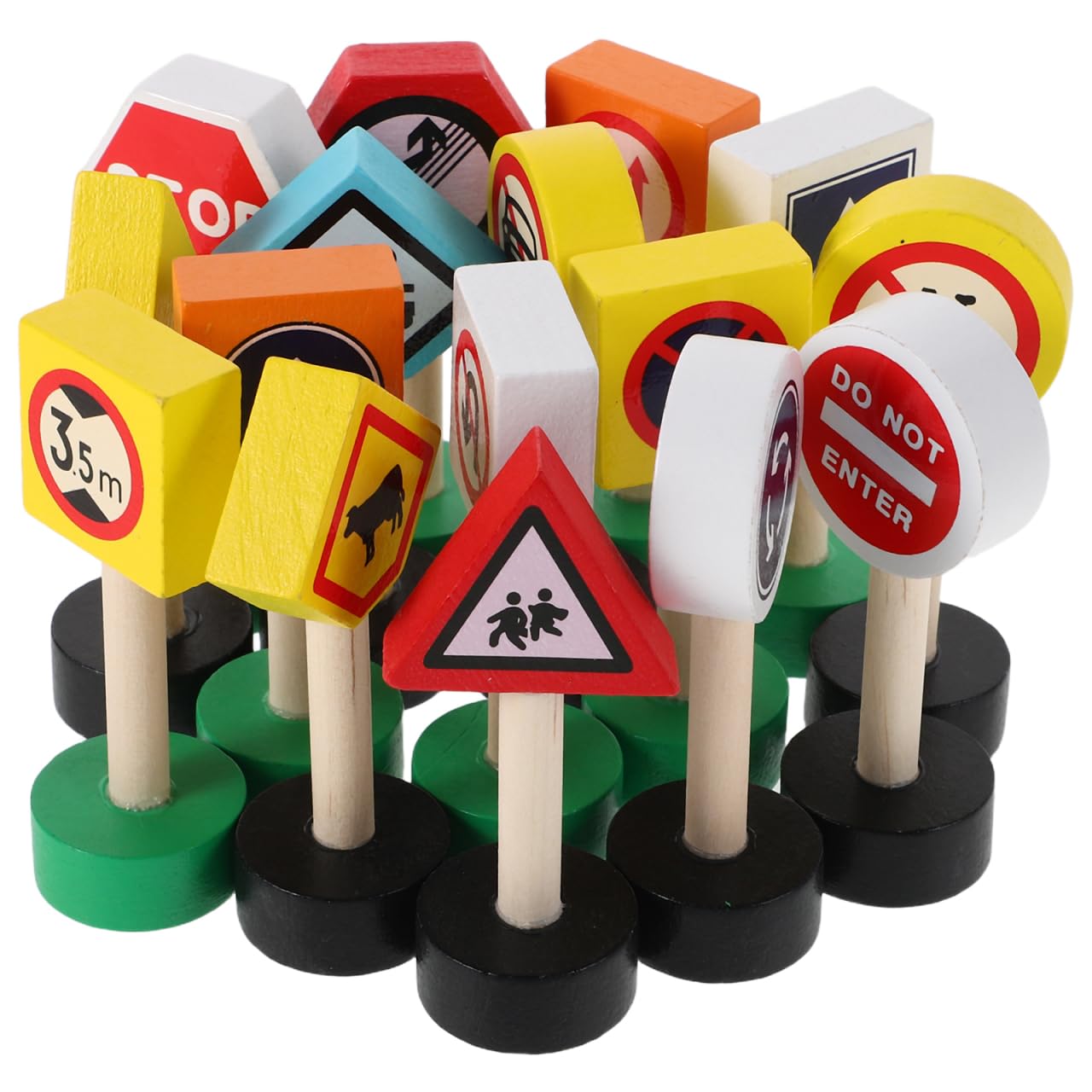 Ensemble De 16 Panneaux De Signalisation en Bois Jouet De Signalisation Routière pour Enfants Mini Panneaux De Rue Apprentissage Préscolaire Sensibilisation À La Sécurité Jeu Interactif