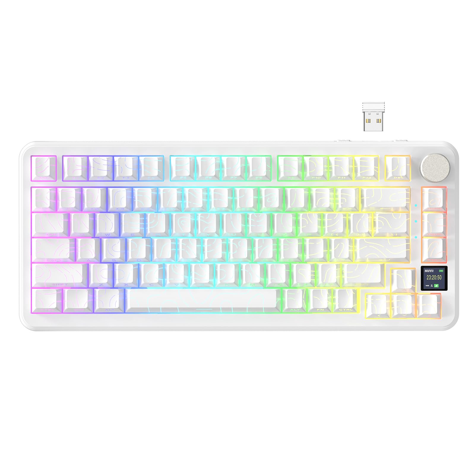 ATTACK SHARK X85PRO Tastiera Meccanica Wireless con Display TFT e Manopola, Tastiera da Gioco Montata su Guarnizione 75% QMK, 2.4G/BT/USB-C Cablata, Sostituibile a Caldo,4000mAh,RGB (Bianco)