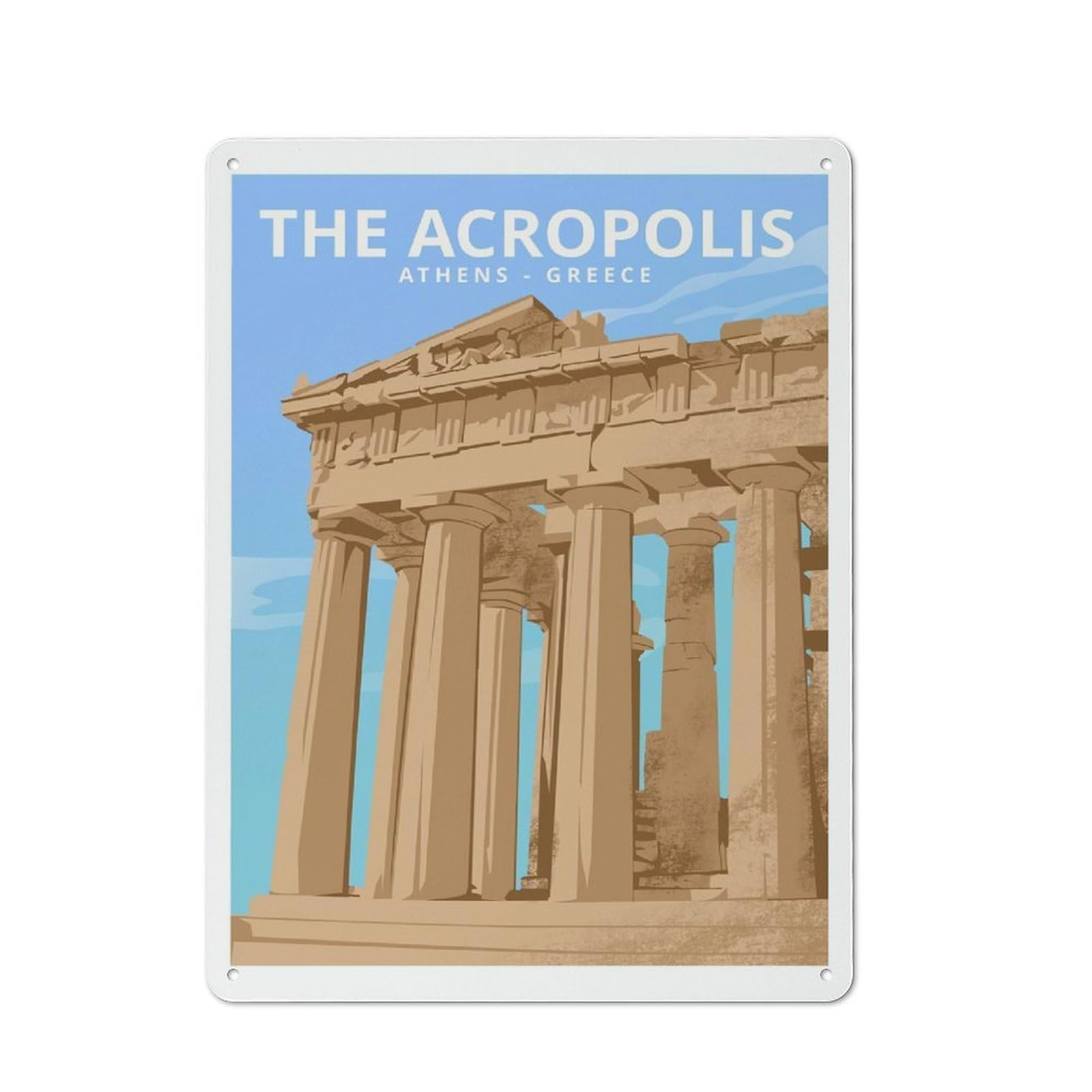 Junmoney Style-23 Acropolis Athens Greece Vintage Metal Wall Decor 40X30cm, Vintage Metal Sign For Hallway, Home Bar, Garage Or Study