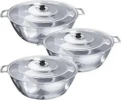 Jogo com 3 Tachos de Alumínio Polido Grosso: 28-32-35 cm com Tampa