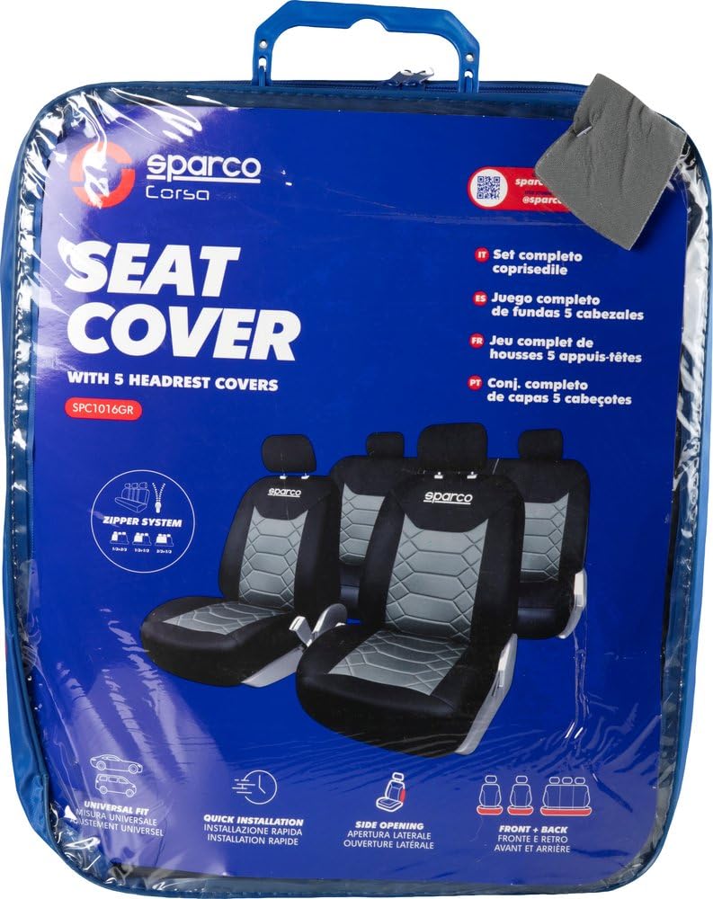 Sparco SPC1016GR Set Coprisedili per Auto, 11 Pezzi, BK, Grigio/Nero