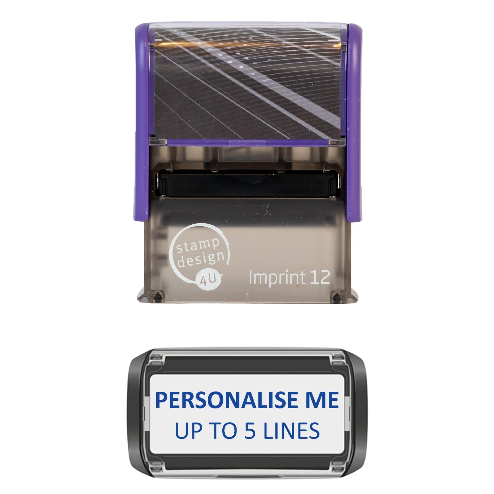 Premium 5 Line Self Inking Custom Stamp Imprint 12 Personalised Rubber Stamp - Blue Ink โ image 1