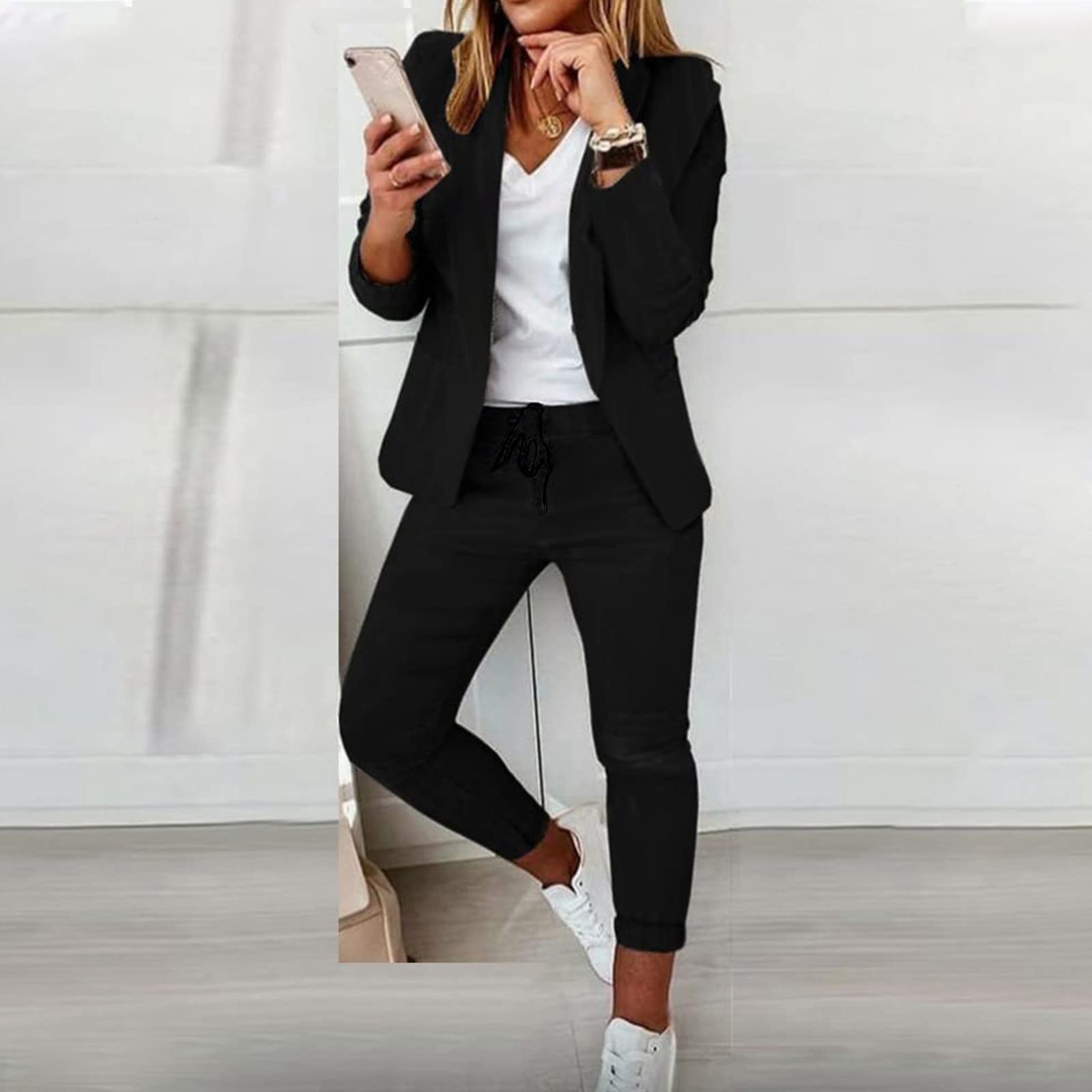 Damen Business Anzug Set Hosenanzug Blazer Hose Zweiteiler Slimfit Streetwear Damen Anzug Damenanzug Mode 2 Stück Set Hosenanzug für Damen