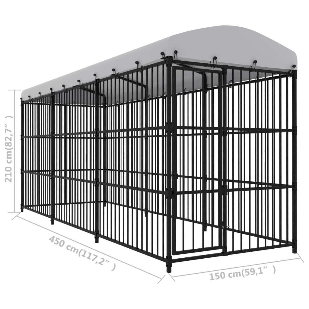 vidaXL Perrera de Exterior con Techo Animales Mascotas Casa Jardín Bricolaje Estructura Ejercicios Juegos Espacio Jaula Caseta Casilla 450x150x210 cm