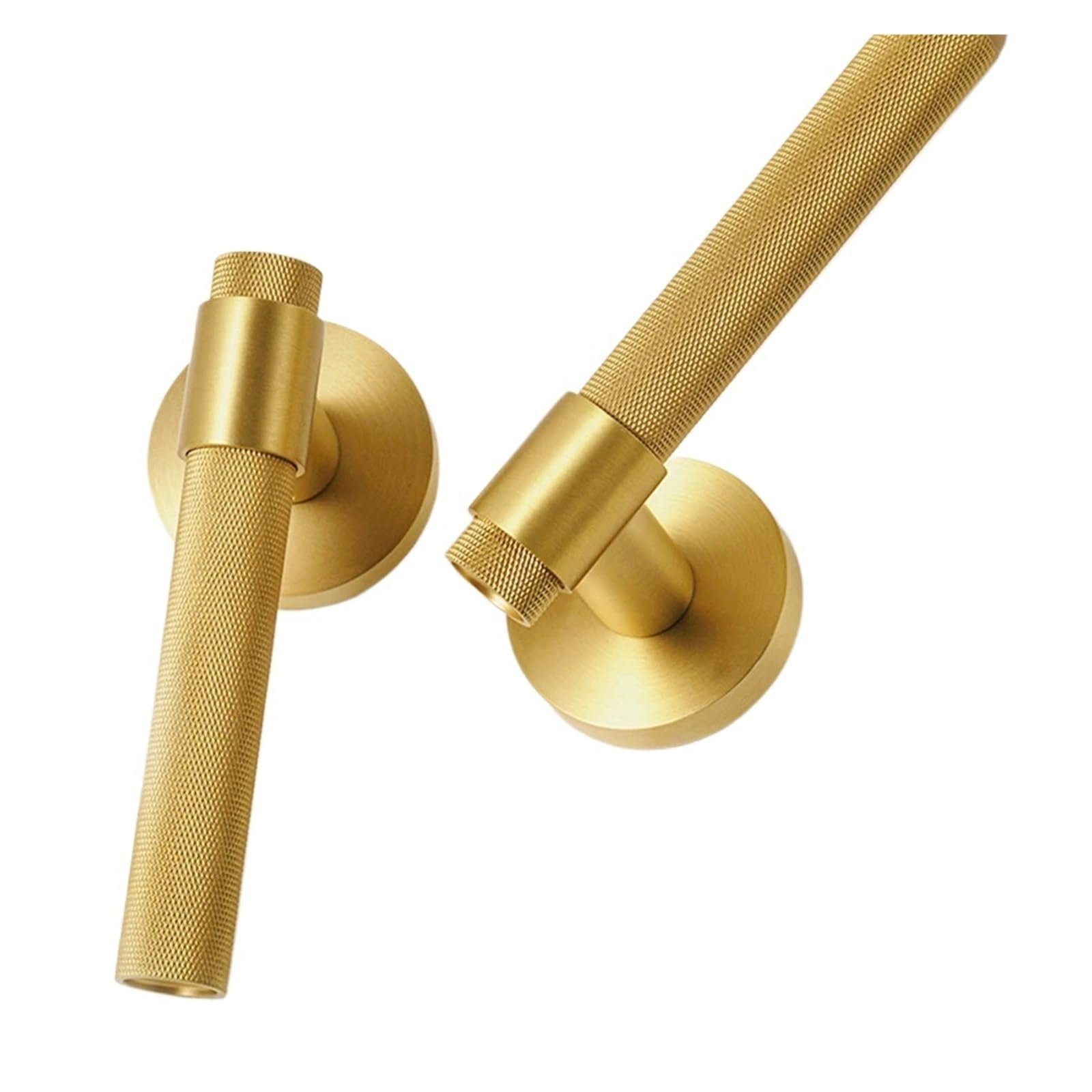 Brass knurled door handle set for double levers(8550BK FlatHead Lock)