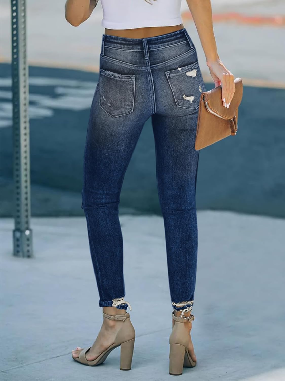 Women's Mid Waisted Jeans Trendy Distressed Stretch Ripped Butt Lift Denim Pants (Pack of 2) - Image 4