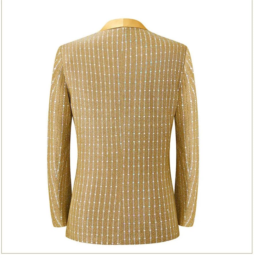 Men Slim Fit Sequins Dress Suit Host Stage Show Suit Single-Button Blazer and Trousers Gray XL4