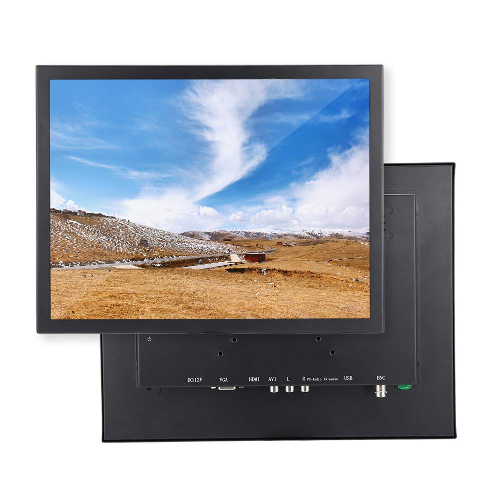 ASHATA Monitor Industriale, Monitor Industriale Full Metal 15in 1024x768 HD/VGA/AV/BNC/USB G15 (V59), Monitor Industriale per PC, TV, CCTV, Videocamera, Sicurezza, Computer (Spina UE)