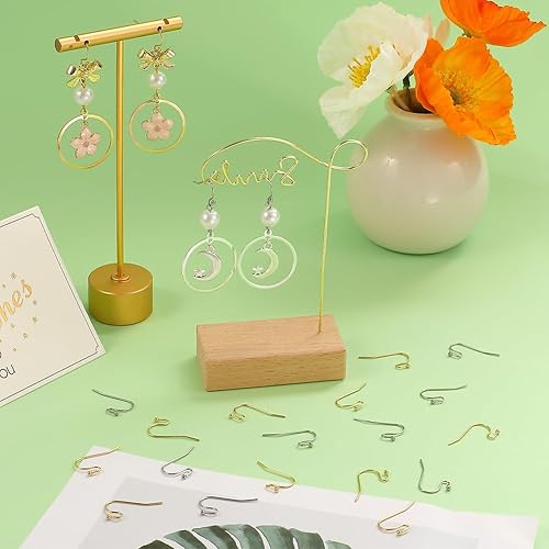 Miniatura 10 de SUNNYCLUE 1 caja de 100 piezas de ganchos franceses chapados en oro de 18 quilates, aretes de gancho de acero inoxidable, alambres de oreja de bola