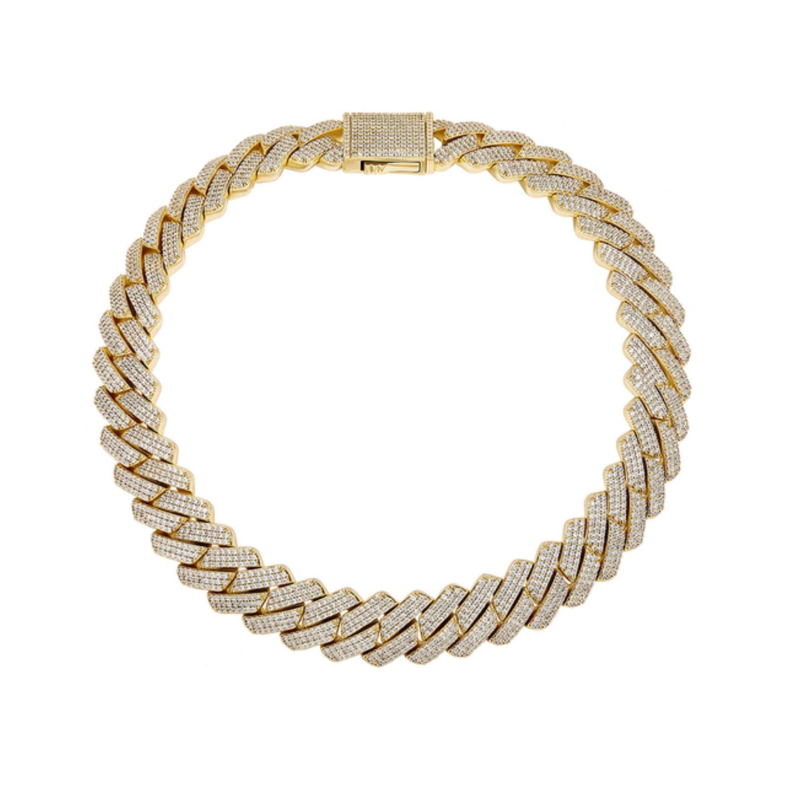 zxcs 20 mm 3 Riga Zirconia Collana di Collegamento Prong in Oro Bianco Micro pavimentazione Catena Cubana Hip Hop Gioielli Moda Hip Hop per Gli Uomini-Gold,20inch