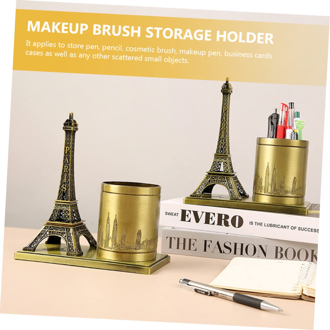 Portalápices Metálico Torre Eiffel Retro para Escritorio y Tocador | Organizador Multiuso para Lápices y Objetos Pequeños, Resistente al Desgaste, Pieza Decorativa de Mesa