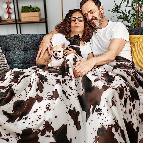 Image of BEDELITE Cow Print Throw Blanket for Couch & Bed, 300GSM Cute Luxury Plush Cozy Fuzzy Blanket 50 inch x 60 inch, Super Soft Warm Lightweight Throw Blanket for Travel Camping, Brown