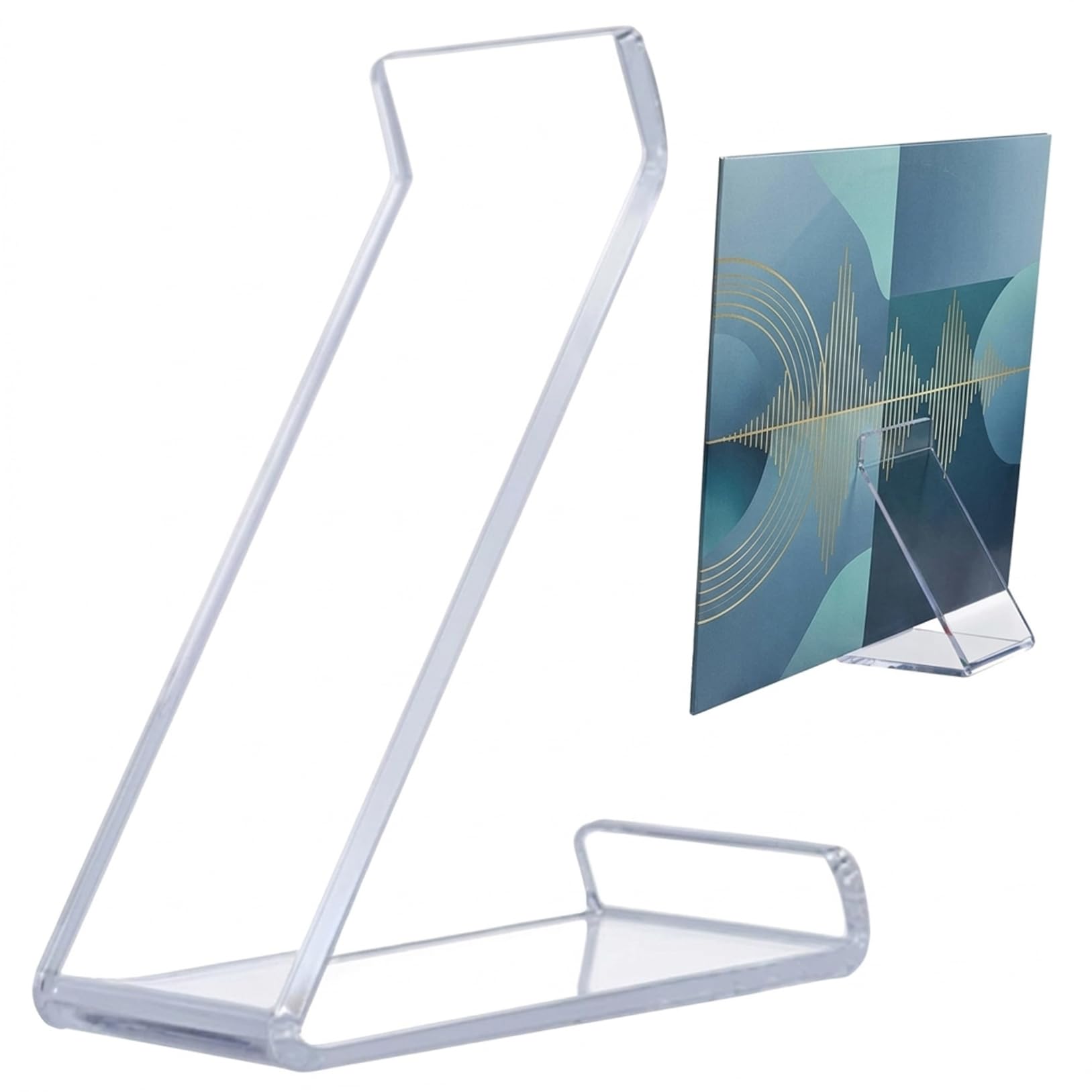 Temeemeg Vinyl Record Stand - 5mm Thick Clear Acrylic Record Holder for LP Display, Sturdy Tabletop Album Stand for Records, Books & Collectibles