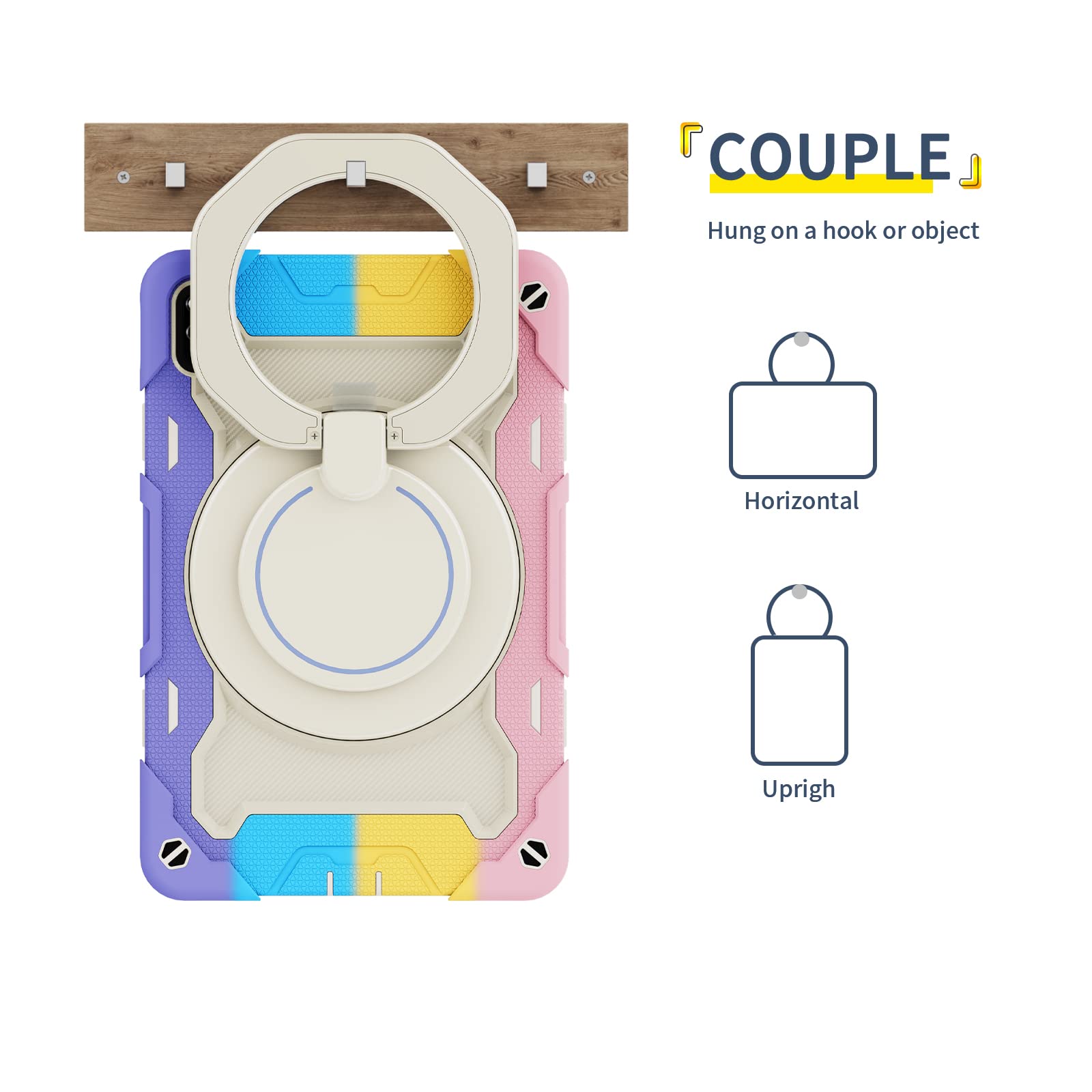 Custodia in silicone per tablet Huawei MatePad 10.4", custodia antiurto con portamatite, tracolla, anello rotante grande supporto appeso per bambini