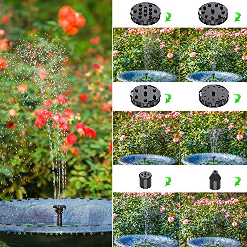 AISITIN Fontein op zonne-energie, met 3,0 W, groen zonnepaneel, vijverpomp, waterpomp op zonne-energie, drijvende fonteinpomp met 6 fonteinstijlen voor tuin, vogelbad, visreservoir - Image 5