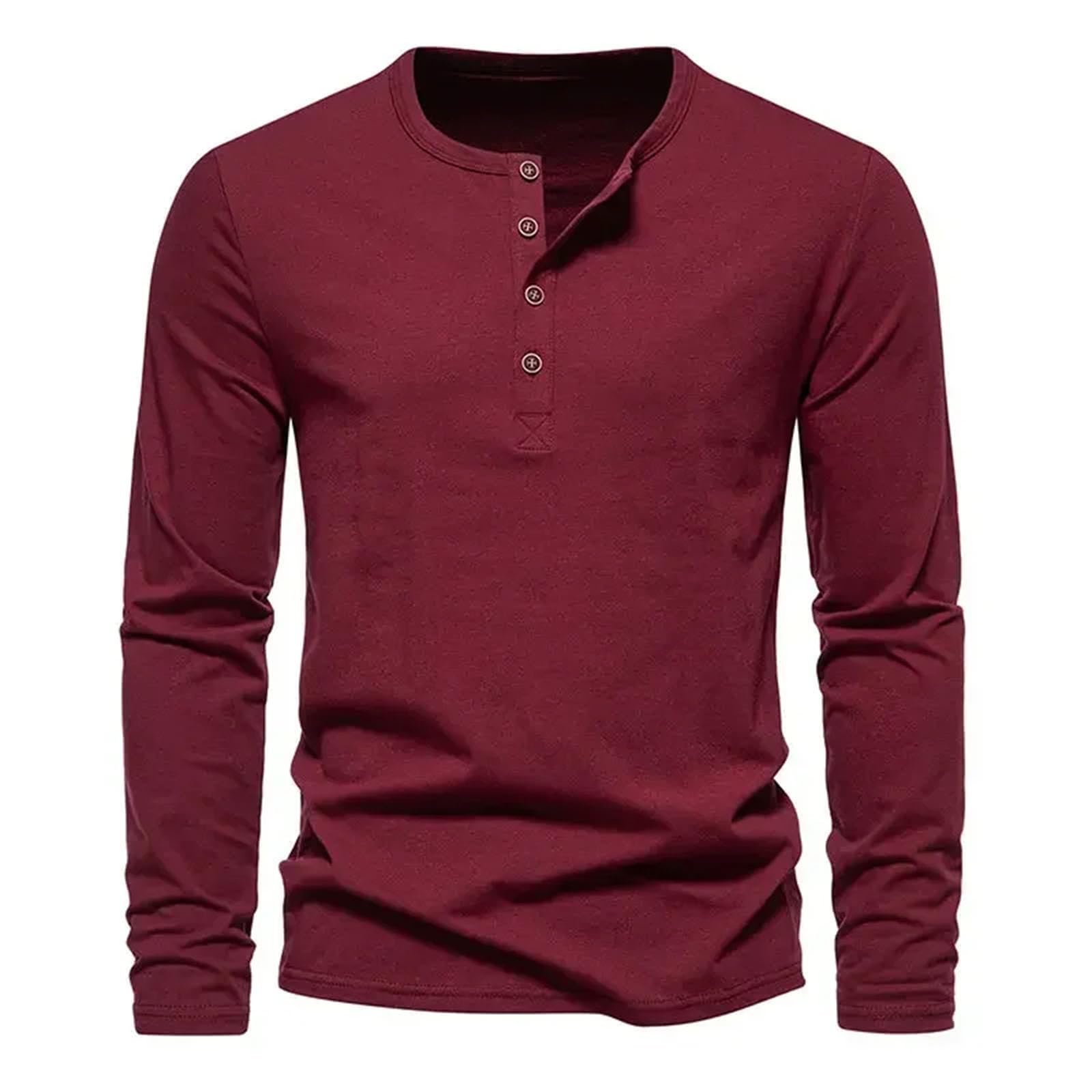 T-shirt da uomo alla moda con bottoni o collo a maniche lunghe, alla moda, casual, vintage, con bottoni