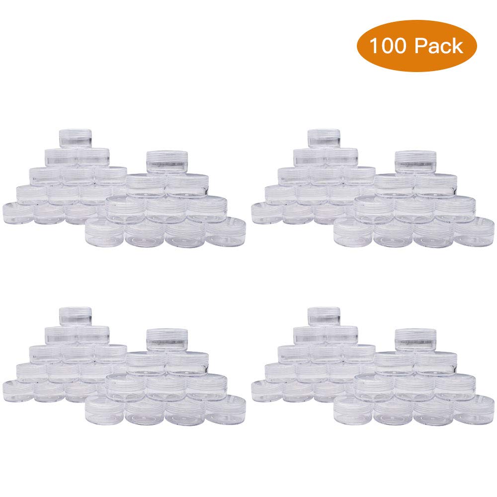 Healthcom Empty Clear Plastic Cosmetic Sample Jars with Screw-On Lids