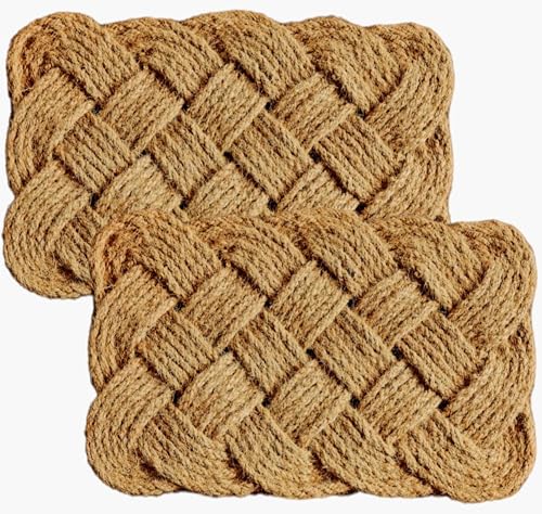 4All Rope Coir Doormat for Outdoor Indoor Entrance Backdoor Garage or Garden Handwoven Coconut Coir Knotted Non Slip Floor Mat Dirt Scraper (45x75cm Pack of 2)