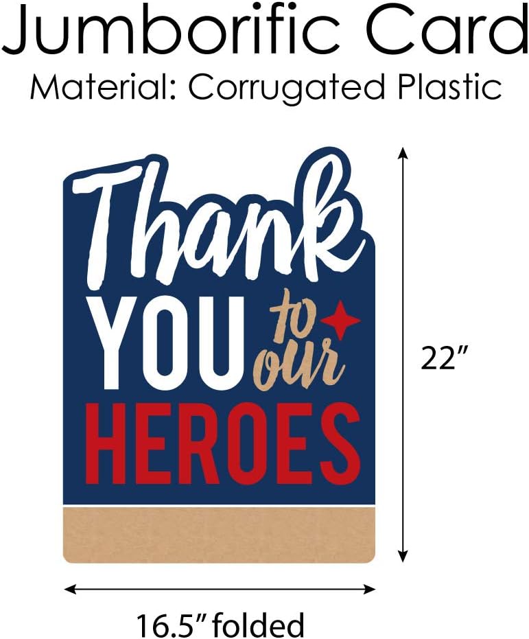 Big Dot of Happiness Thank You to Our Heroes - Appreciation Giant Greeting Card - Big Shaped Jumborific Card - 16.5 x 22 inches