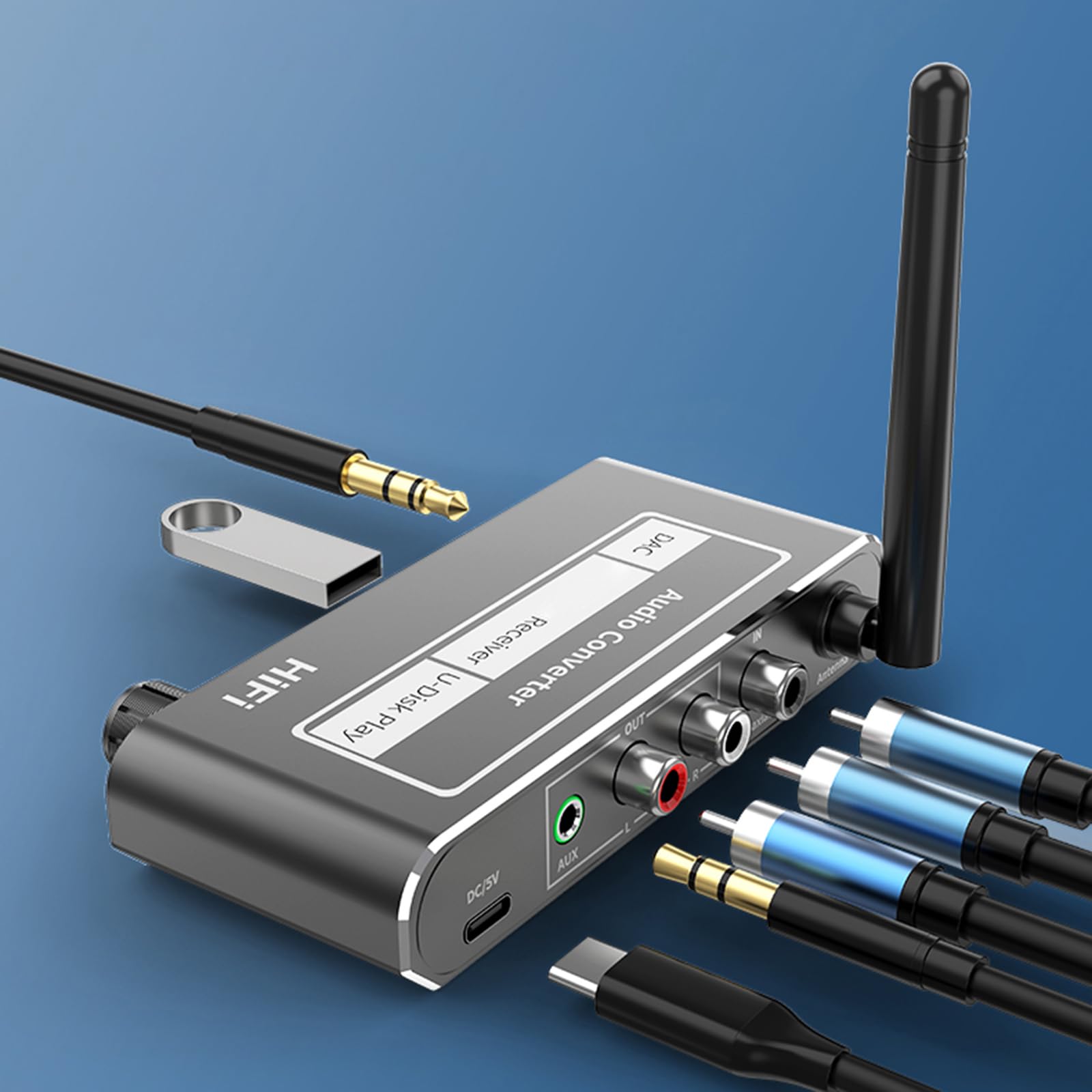 Adapter audio Bluetooth 5 2 AUX RCA koncentryczny USB