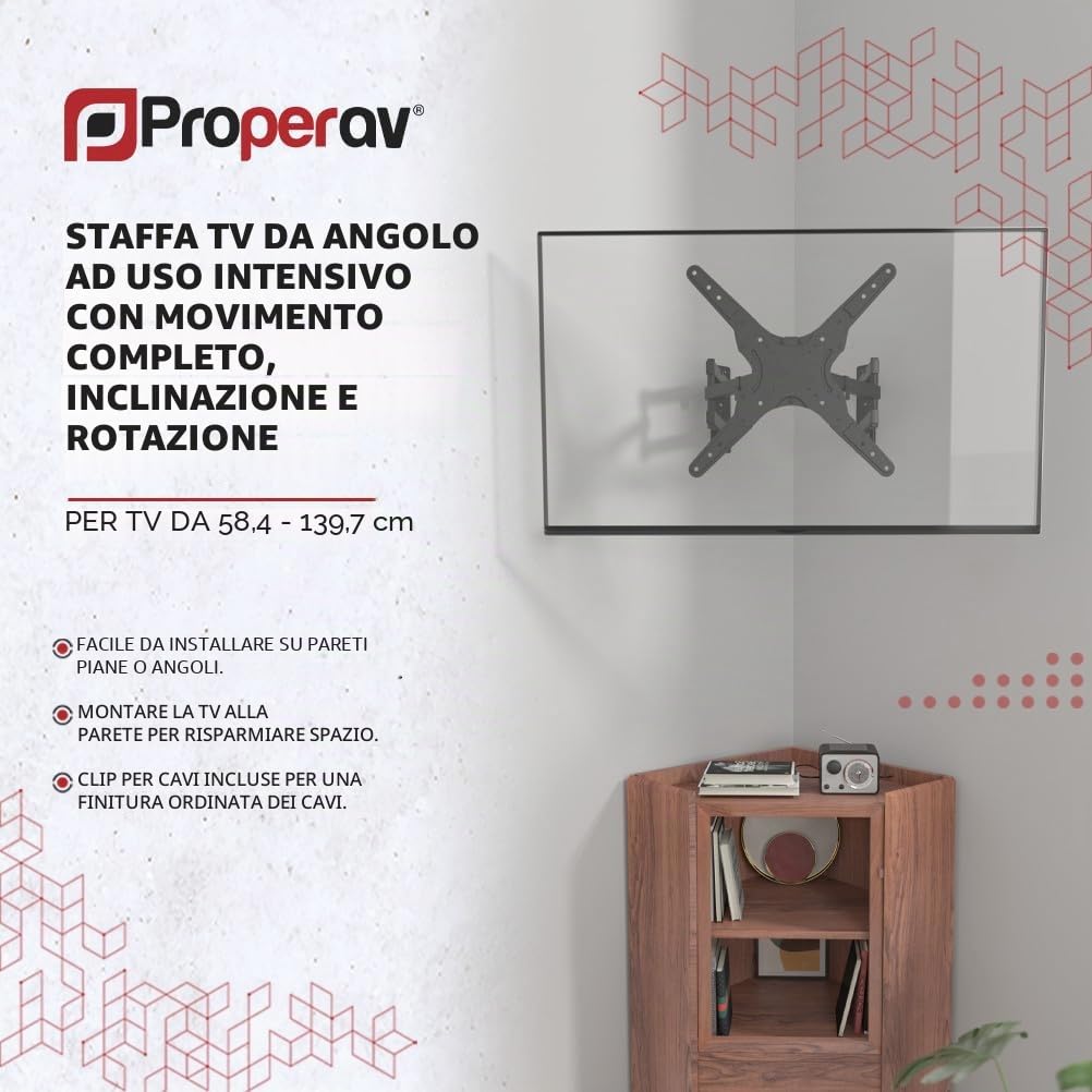 Properav Staffa di montaggio ad angolo a parete universale per TV da 23'' 28'' 32" 40" 42" 43" 48" 50" 55" - Nero