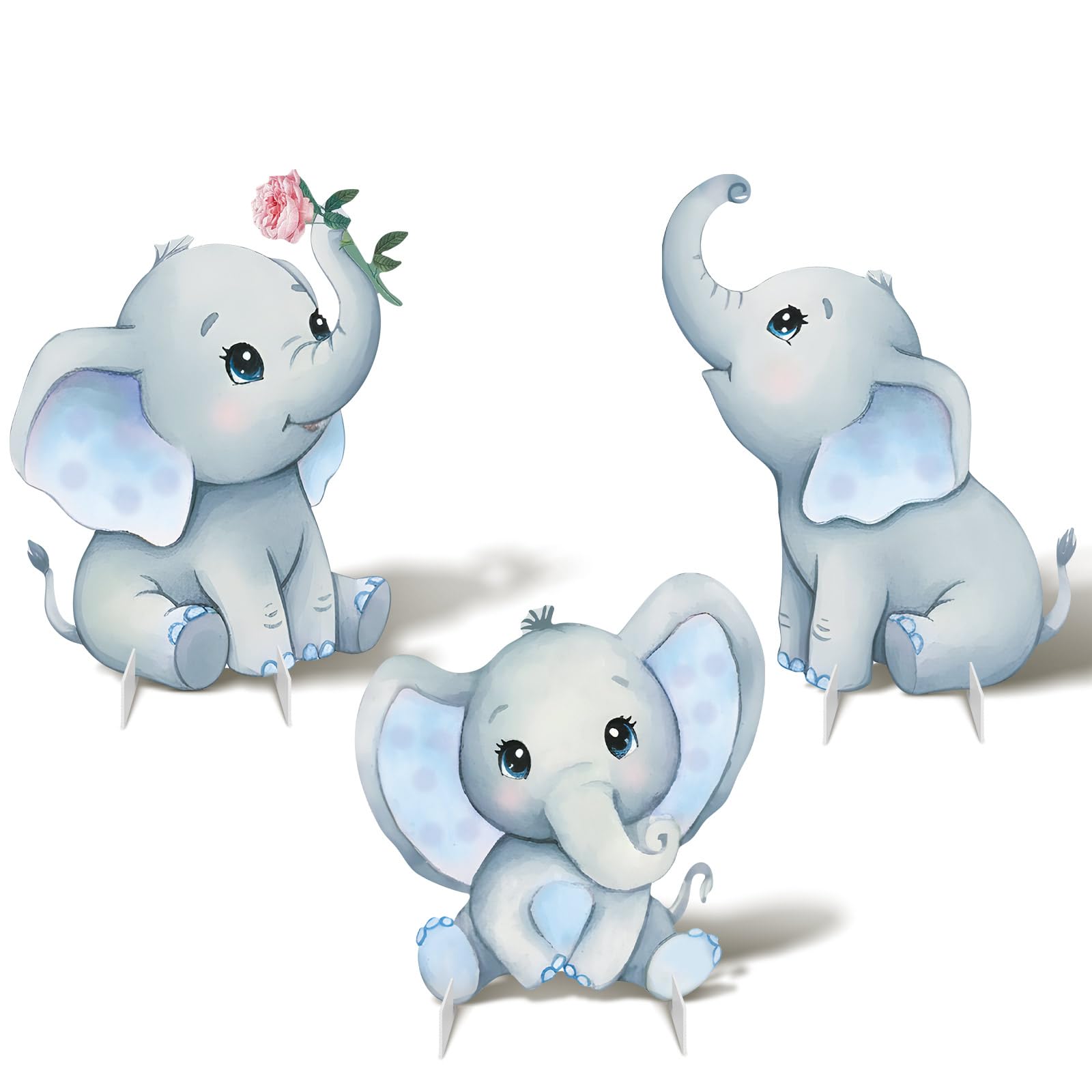 Photo 1 of LawnIdyll 3Pcs Elephant Baby Shower Decorations, Large Baby Elephant Cardboard Cutouts Standup, Blue Cartoon Birthday Party Signs for Photo Booth Props Backdrops Decor Displays Party Supplies