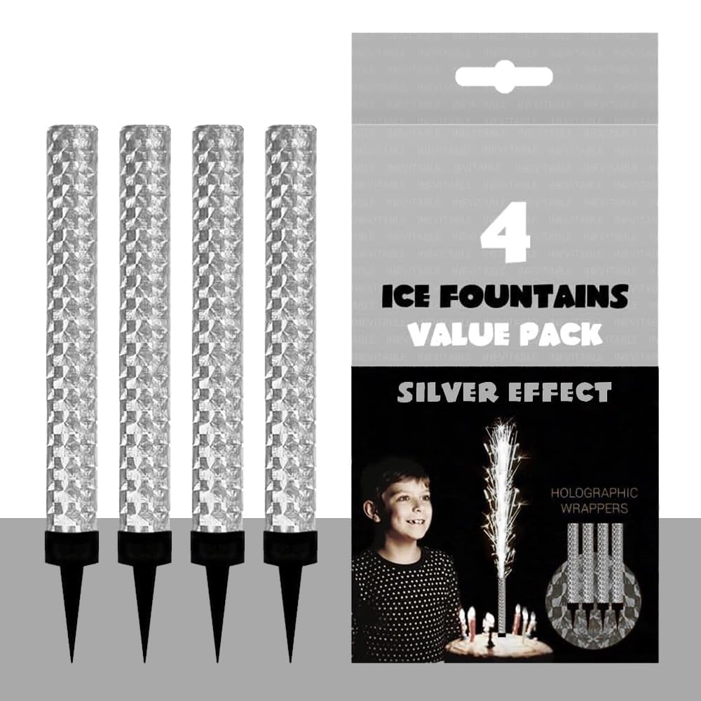Pack of 4 Silver Ice Fountains Birthday Candles - Gold & Silver Birthday Candles for Cakes, Candles for Cake Decorations - Elegant Cake Toppers