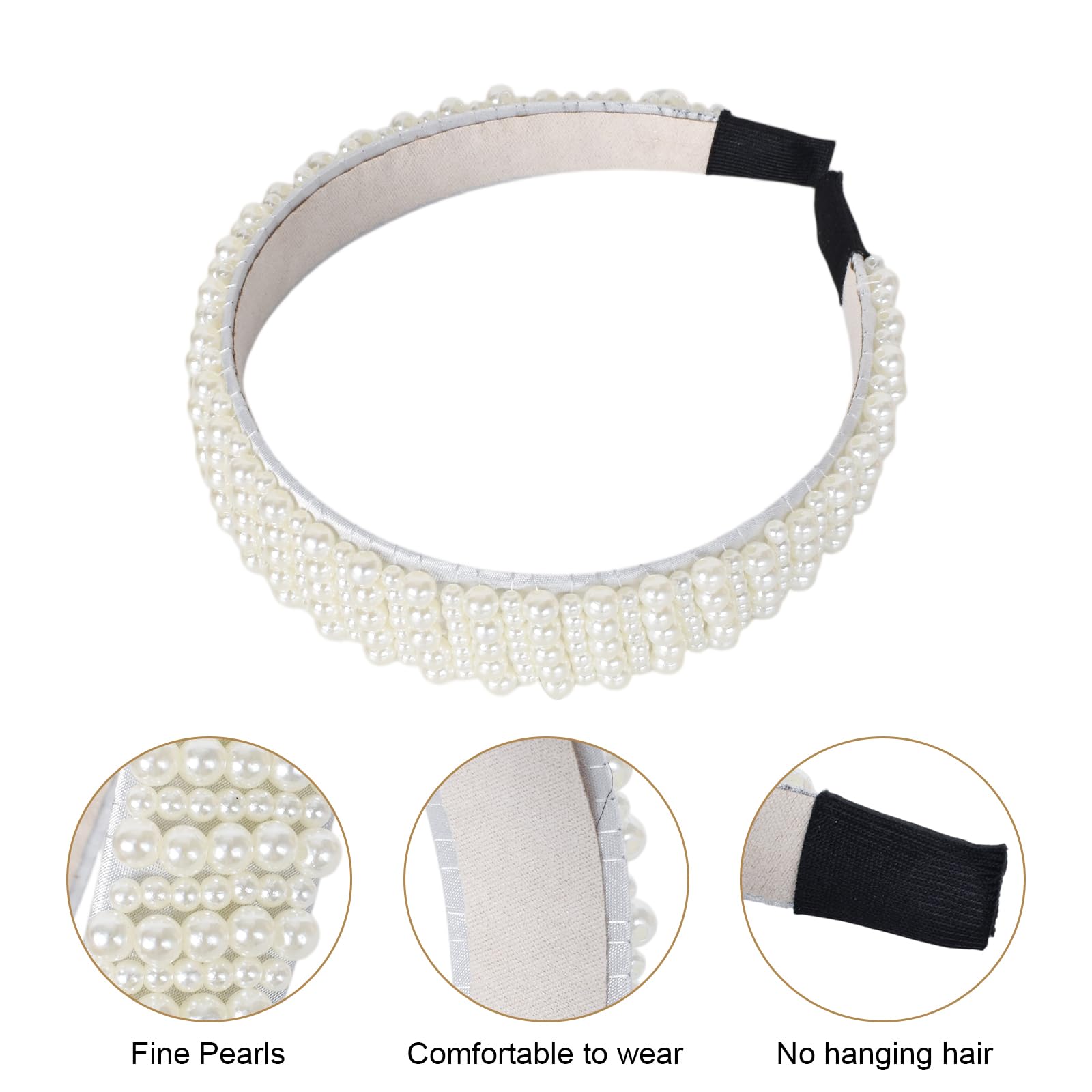5 Pieces Beaded Headband White with 2 Hairpins, Pearl Headband for Women Girls Wedding Hair Accessories - Image 3