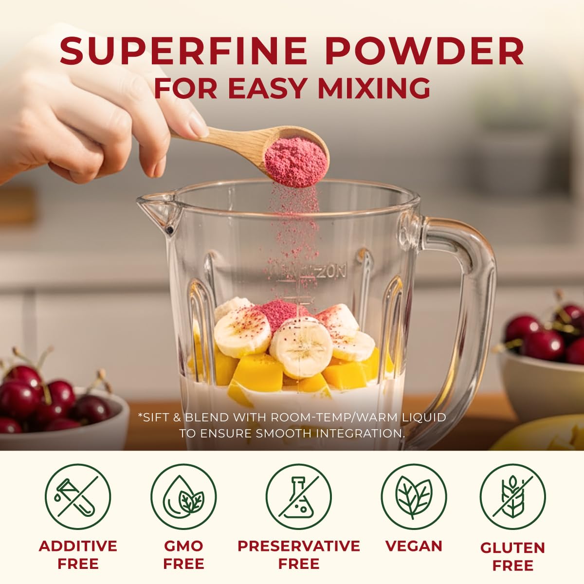 Organic Tart Cherry Powder, 0.55 Lb - 100% Natural Juice Extract, Sweet Tangy Flavor Great for Drinks, Smoothies & Baking - Rich in Antioxidants, Vegan, Gluten Free, Non-GMO & No Sugar Added