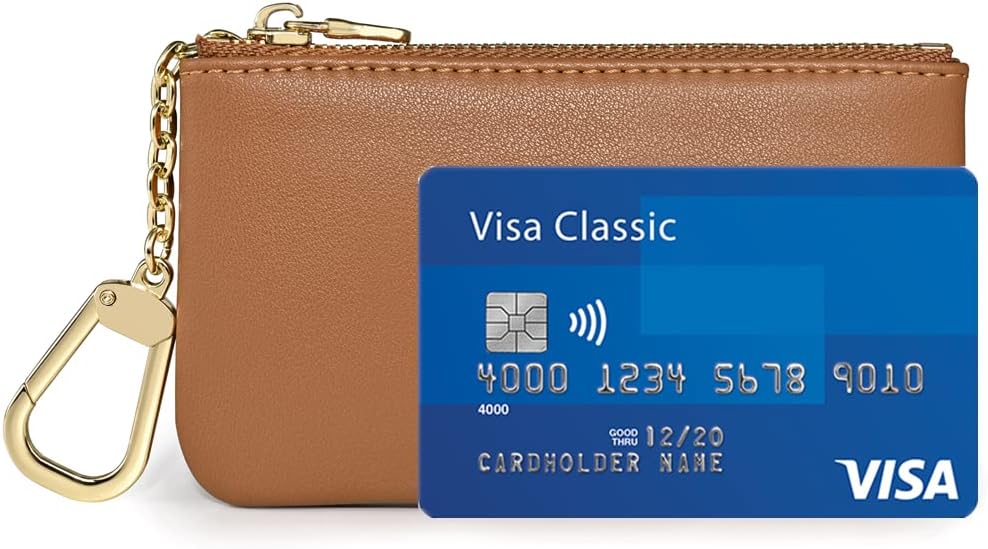 Premium Genuine Full Grain Leather Mini Coin Purse Keychain Pouch Card Holder for Men Women (Light Brown) - Image 4