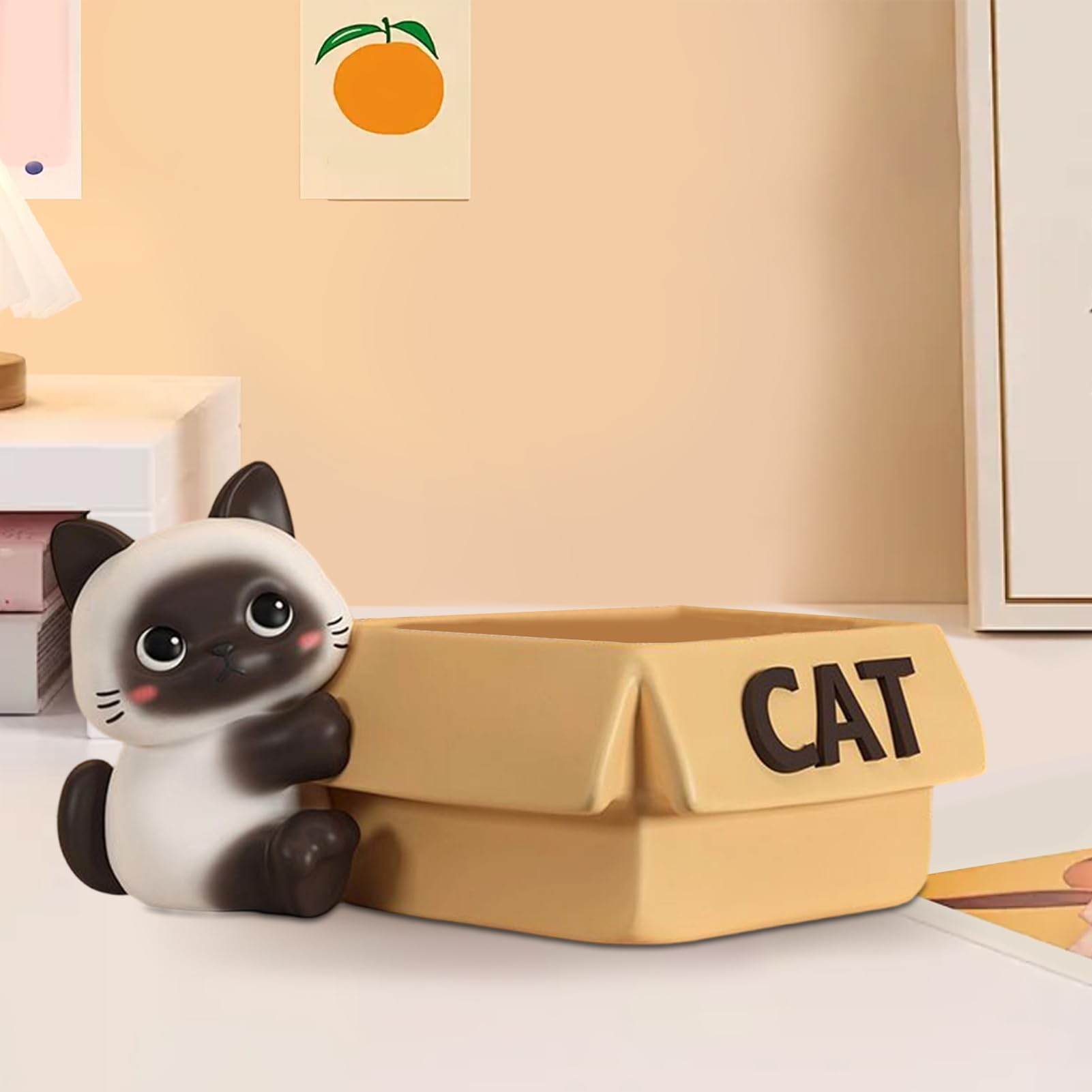 Generico Porta Caramelle | Scultura Gatto Con Vassoio - Decorativa in Resina,per Caramelle Oggettini Ingresso Soggiorno Camera Armadietto Mensola