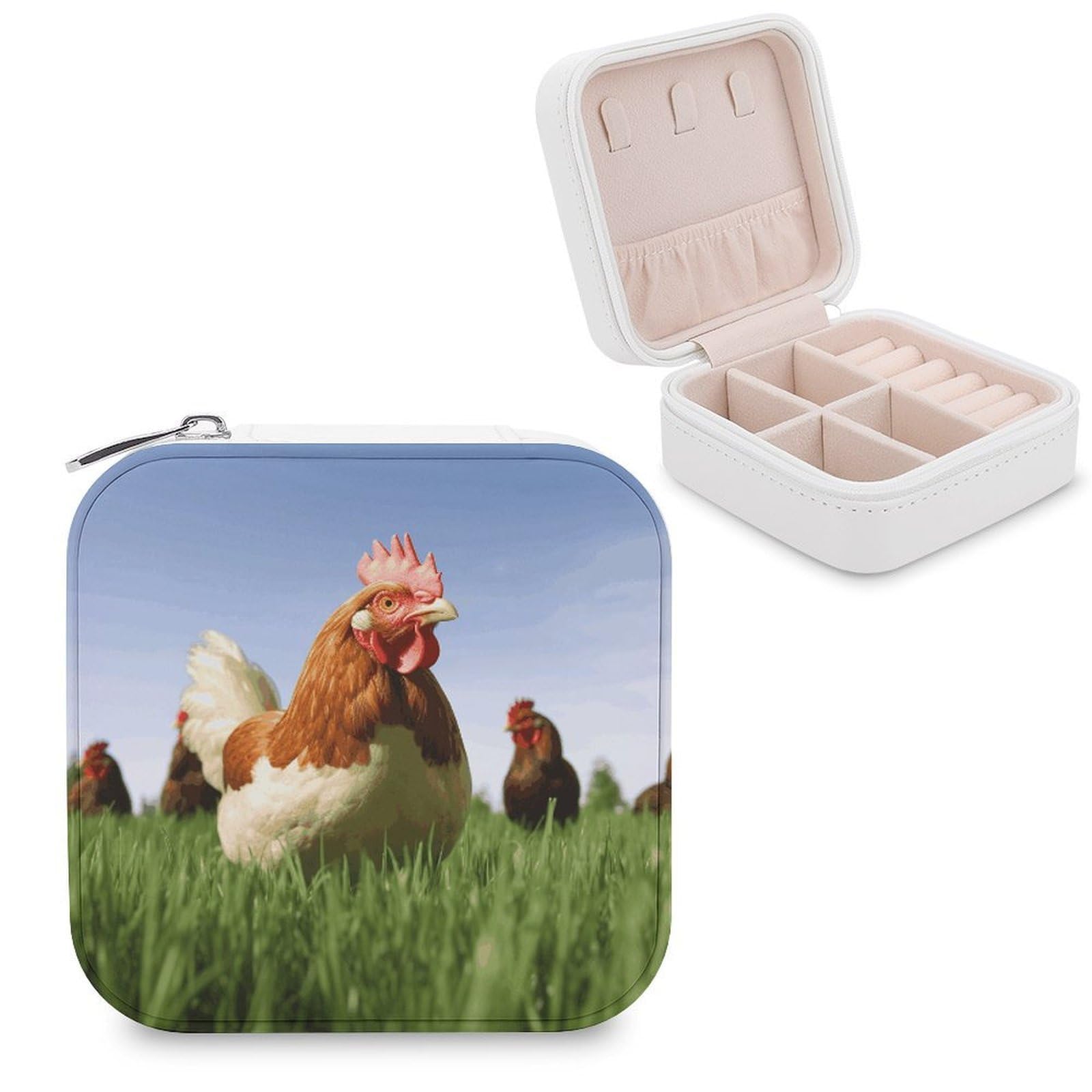 VstaDank Funny Chicken Grass Jewelry Box Exquisite Leather Jewelry Organizer Portable Trinket Organizer Fashion Travel Jewelry Case for Rings Earrings Necklaces Unique Gifts for Women