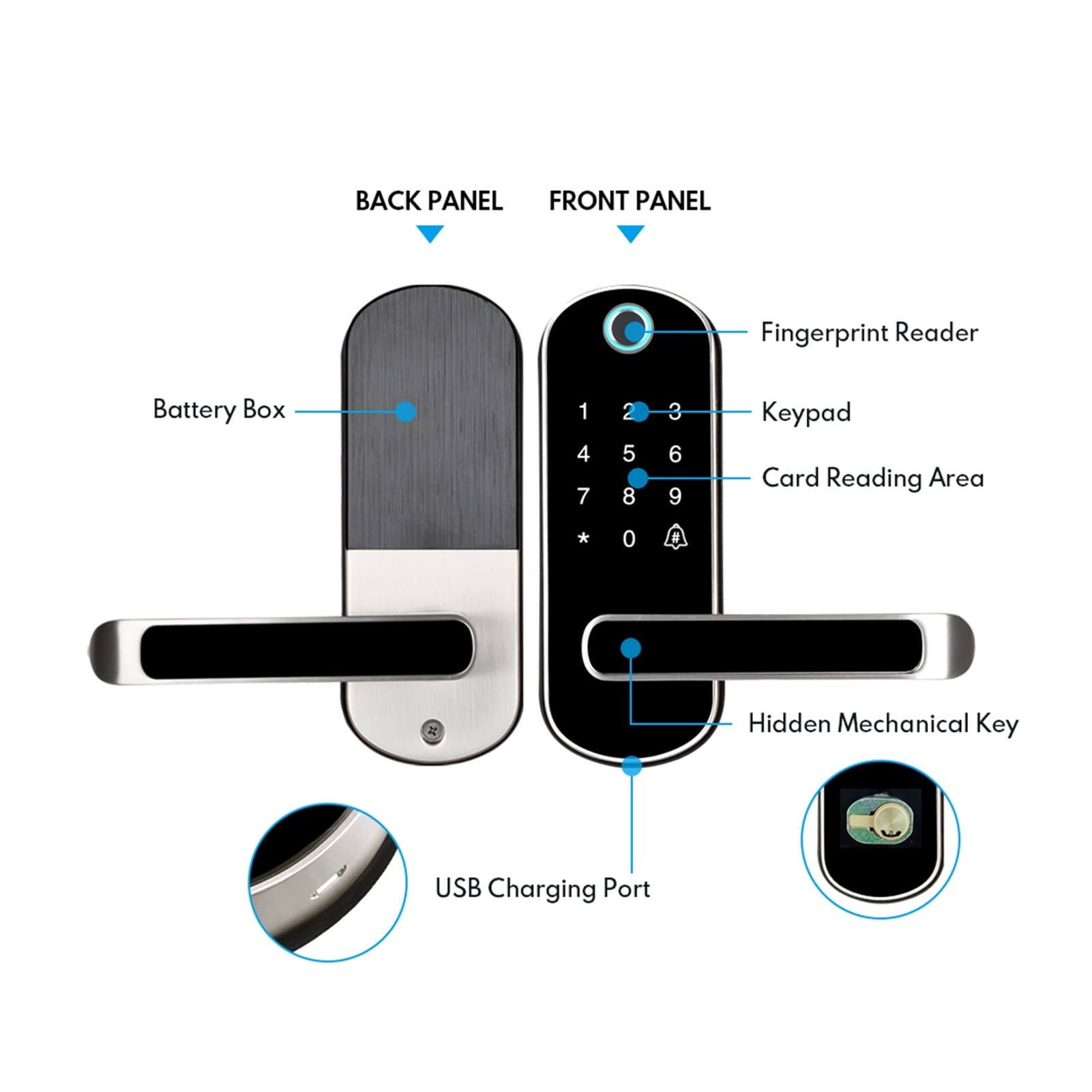 VChics Serrure de porte intelligente, Approprient digitale Smart Lock, WiFi Applotant Bouton étanche Pinype Pinypad Serrure de porte électronique, verrouillage la télécommande biométrique