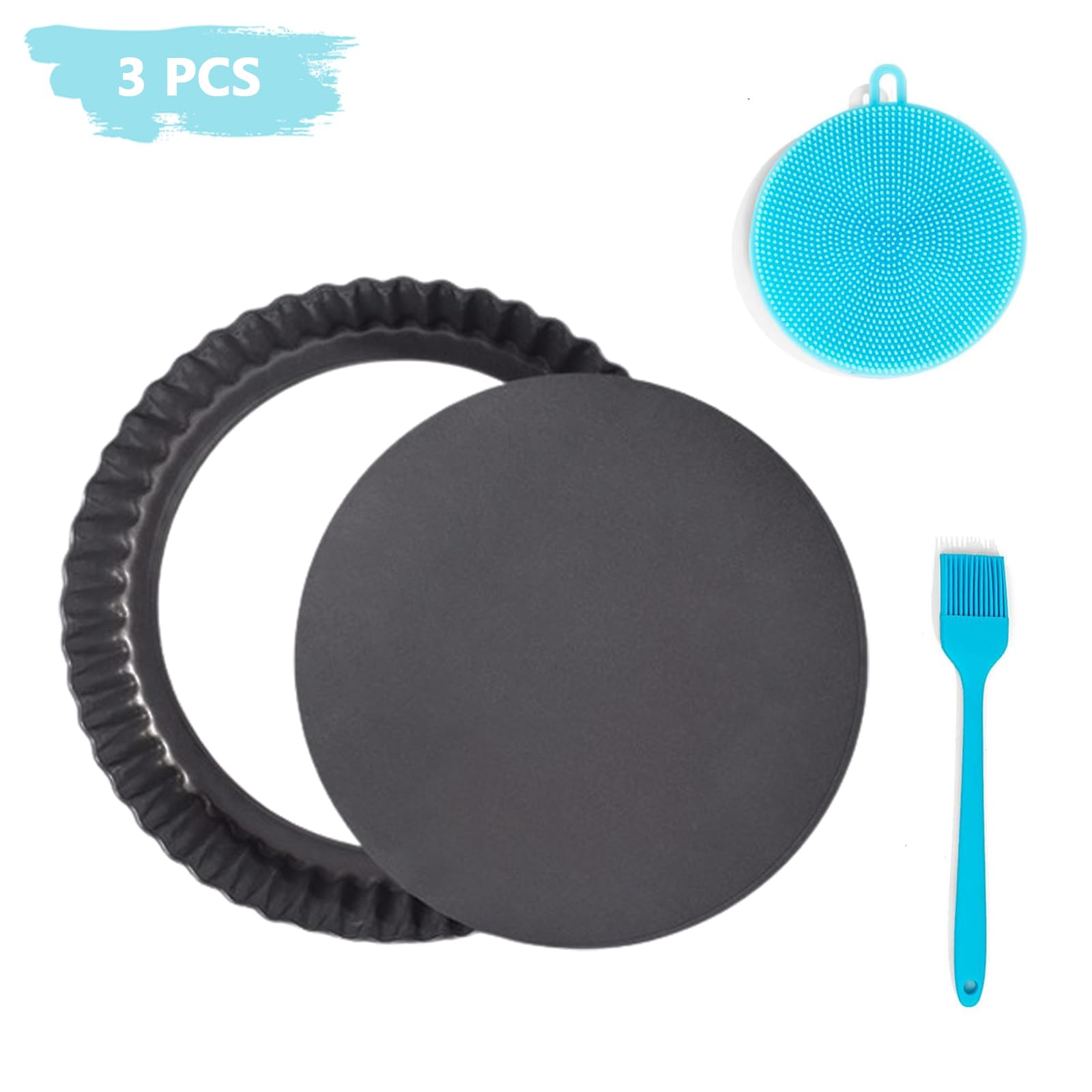 3 Pièces Moule à Quiche Tarte Avec Fond Amovible Antiadhésif - Set Plat à Pizza Acier Carbone 5cm Hauteur
