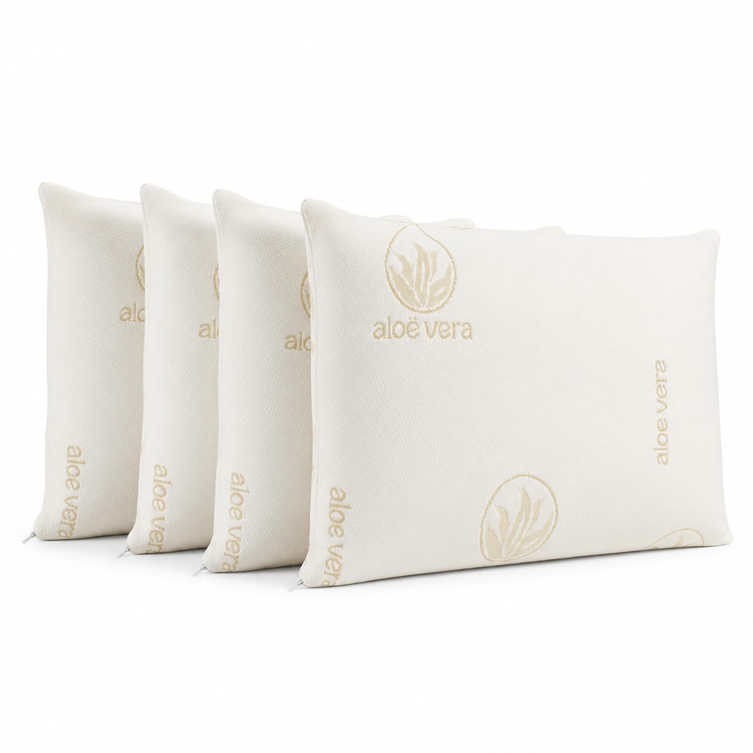 Almohada Viscoelastica Pack 4 Almohadas 60x40 Aloe Vera Desenfundables | Viscoelástica, Pack de 4 Unidades, 60x40 cm, Aloe Vera, Funda, para Dormir