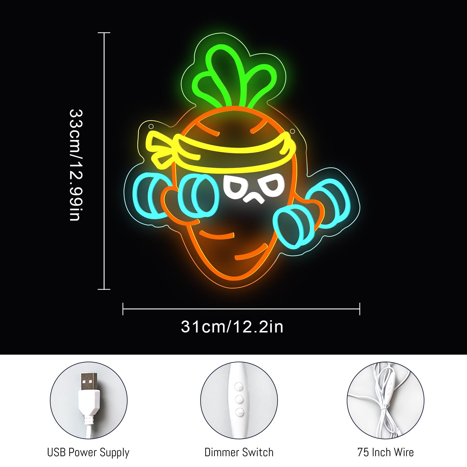 Carrot Lift The Weight Neon Sign Body Building Gym Room Window Decoration Open Gym And Fitness Club Wall LED Decoration Funny Light for Wall Decor - Image 3