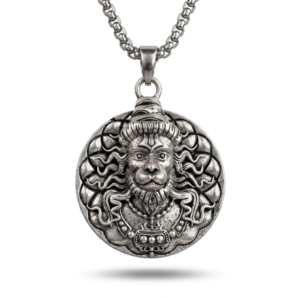 Hanuman Face Locket with Chain for Men & Women | Bajrangbali Pendant Necklace | Religious Jewelry | Hindu Spiritual Locket for Daily Wear-image-11