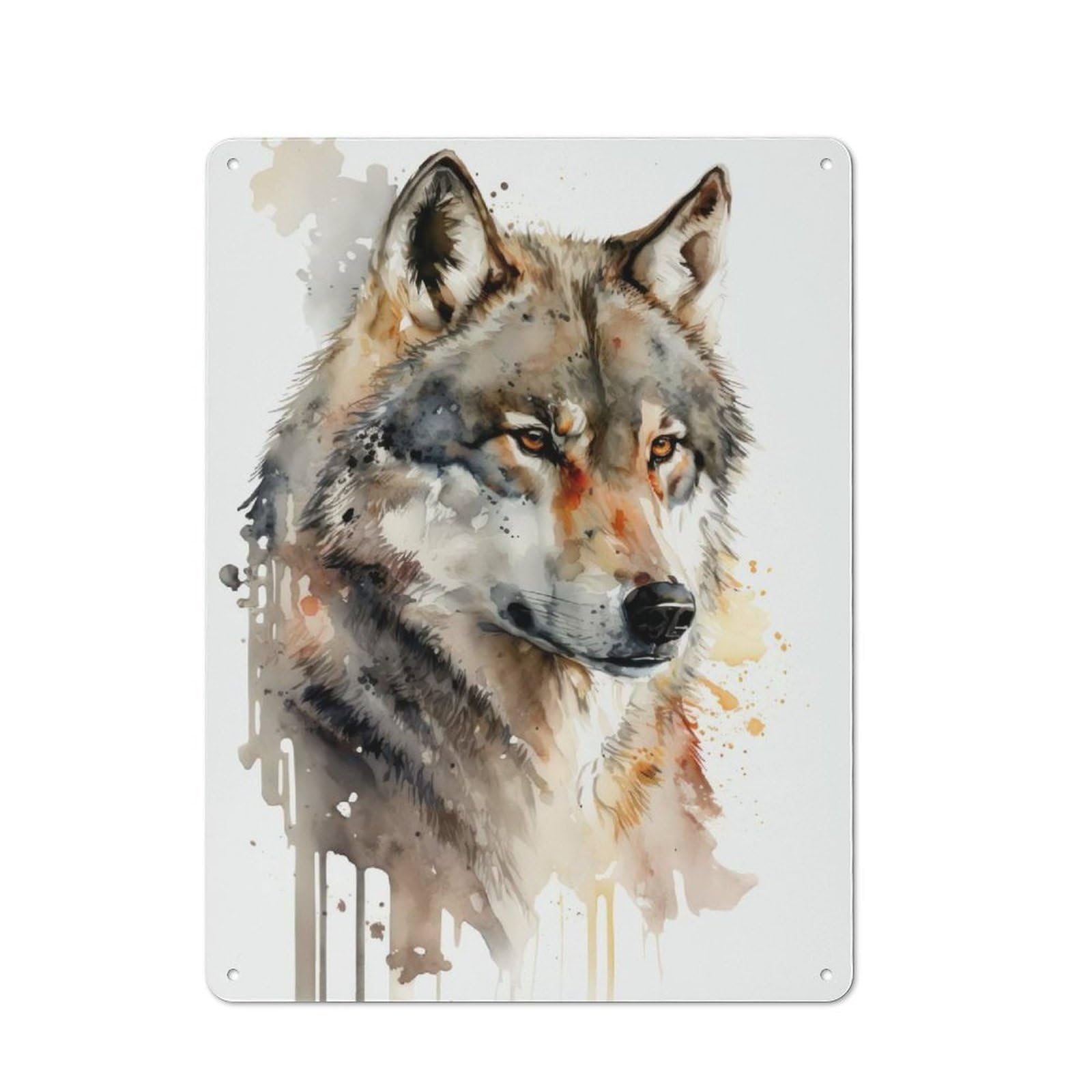 Junmoney Wolf Watercolor Metal Wall Sign 40X30cm Featuring For Garage Wall, For Themed Room Decoration, For Living Room And Hallway Decor