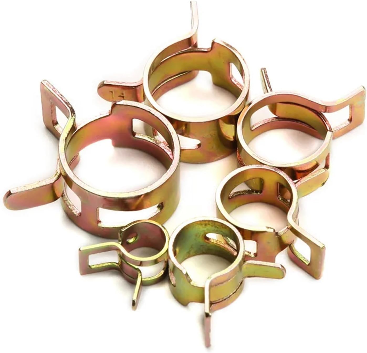 50Pcs Carbon Steel Spring Clamps For Hose Clamps, Pipe Clamps And Fasteners Hardware Fittings 6-22mm (Color : Gold, Size : ID 11mm)